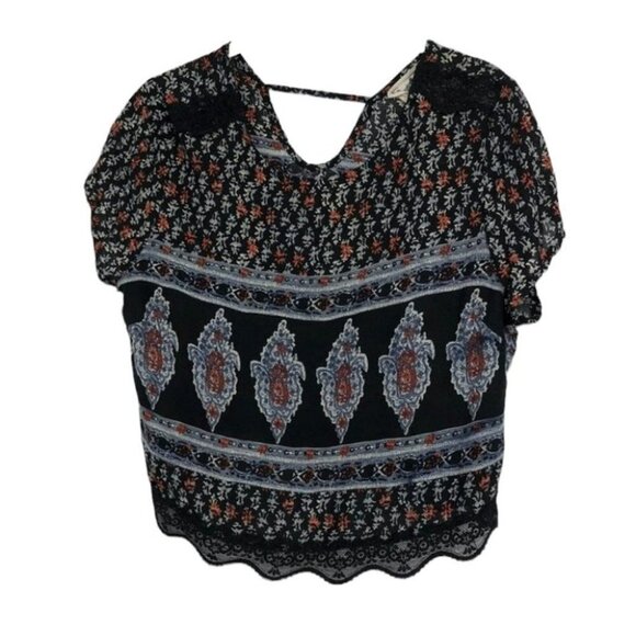 Jaase Australia Boho abstract print cropped short sleeve t-shirt LG - Picture 1 of 12